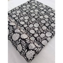 White Floral Kantha Quilt Handblock Print Black& white floral Kantha Indian Netural Colour Indian inspired Bedding Hand Stitched Rural throw