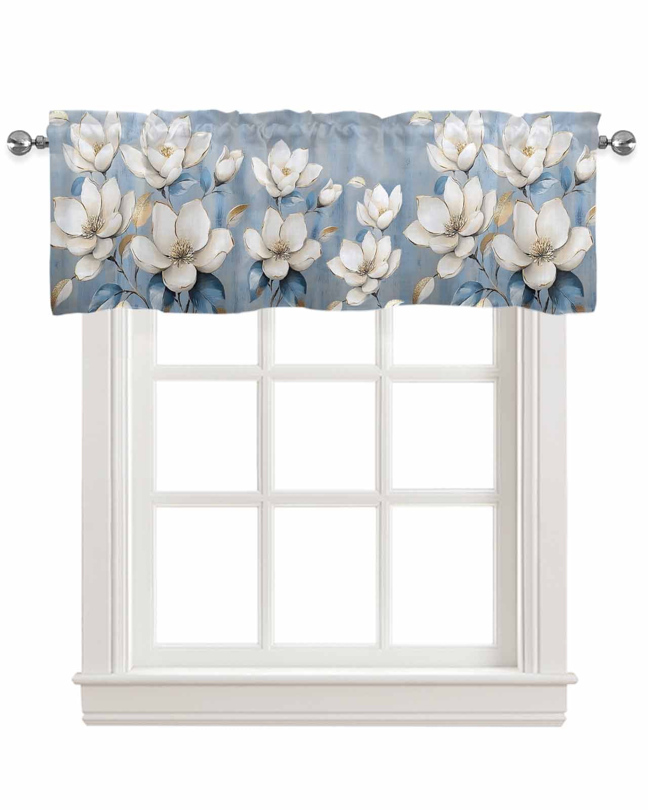White Floral Kitchen Valances for Windows Farmhouse Linen Window ...