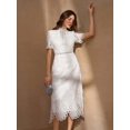 thumbnail image 1 of White Floral Lace High Neck Short Sleeve Sheath Midi Dress, 1 of 30