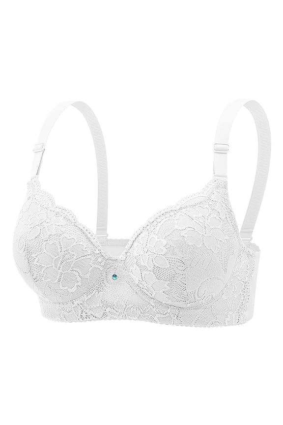 White Floral Lace Push Up Bra Womens Adjustable Strap Gathered V-Neck Underwire Bralette White S