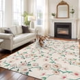 thumbnail image 1 of White Floral Large Area Rugs 5x8 ft Teal Branches Leaf Spring Floral Linen Retro Washable Rug Non Slip Indoor Carpet Absorbent Floor Mat for Living Room Bedroom Dining Room, 1 of 9