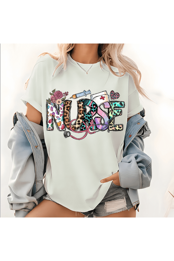 White Floral Leopard Nurse Medical Graphic Tees Print Tshirt Women Shirts S-5XL Cotton Casual Tops