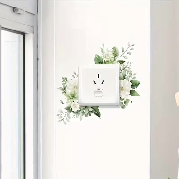 White Floral Light Switch Decal Self-Adhesive Wall Sticker Home Decor