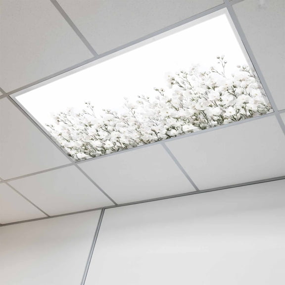 White Floral Magnetic Fluorescent Light Covers for Ceiling Lights 2x4Ft, Vintage Botanicals Blossom Motif Spring Office Classroom Kitchen Drop Ceiling Light Covers Lighting Filters Shade Panel 1 Pack