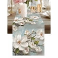 thumbnail image 1 of White Floral Magnolia Leaf Table Runner-36 Inch Long Farmhouse Classic Flower Table Runners Linen Burlap Tablerunner for Kitchen Dining Room Holiday Party, 1 of 9