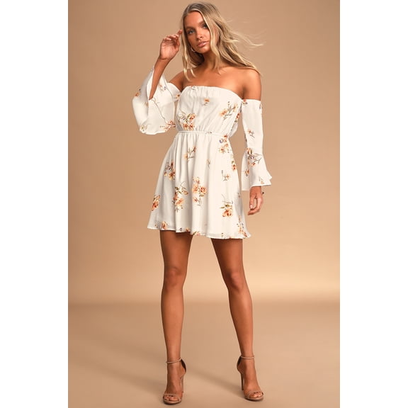 White Floral Off Shoulder Mini Dress