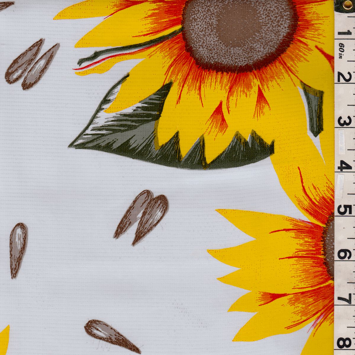 White Floral Oilcloth, Fabric By the Yard