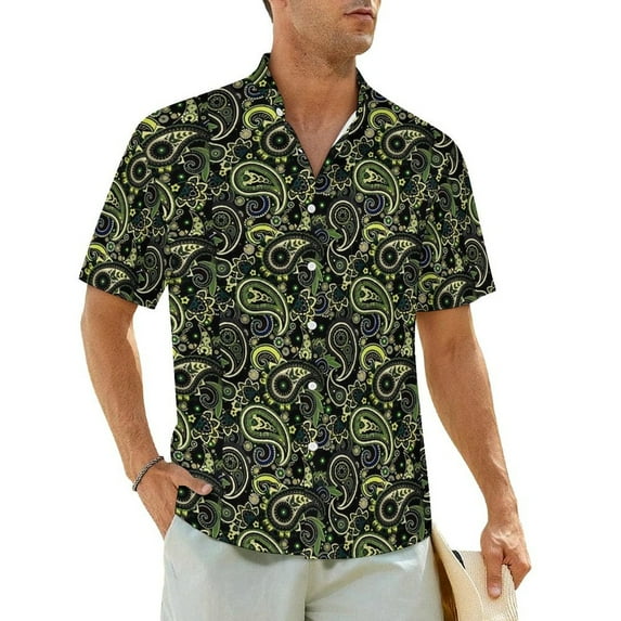 White Floral Paisley Casual Shirt Ombre Print Trendy Hawaiian Shirts Man Short-Sleeve Vaca
