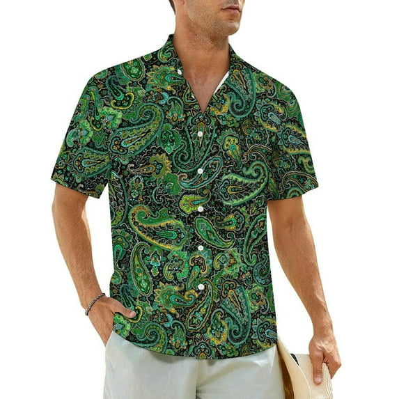 White Floral Paisley Casual Shirt Ombre Print Trendy Hawaiian Shirts Man Short-Sleeve Vaca