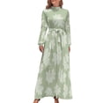 thumbnail image 1 of White Floral Pattern Green Background Women's Long Dress Long Sleeves Dress Vintage Dresses Party Maxi Dress High Waist Dress, 1 of 4