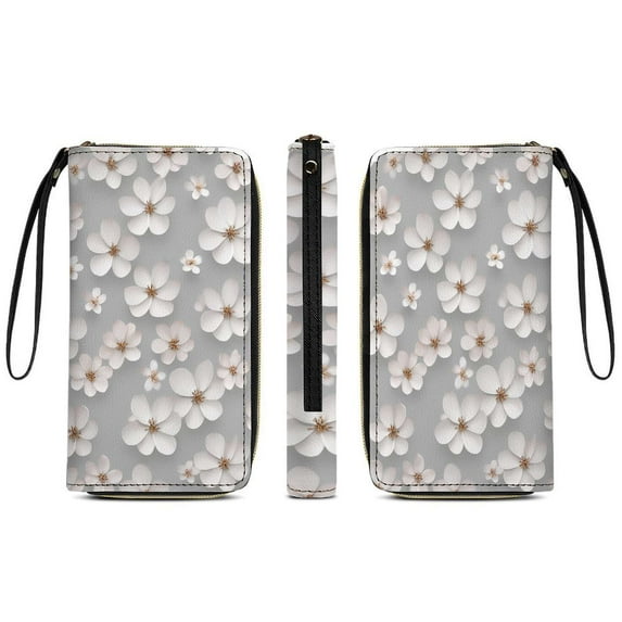 White Floral Pattern Print Long Wallets For Women PU Leather Purse Card Holder Ladies Phone Bag Fashion Clutch Bag