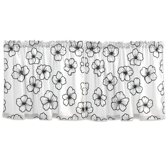 White Floral Pattern Tier Curtains for Kitchen 57x36 Inch Semi Sheer Light Filtering Half Window Curtains 2 Panels