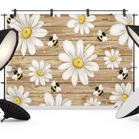 White Floral Photography Backdrop 10x8FT, Vintage Daisy Farmhouse Bee Rustic Summer Plant Photo Backdrops, Background for Photography Studio Photo Studio Background, Back Drop for Photoshoot