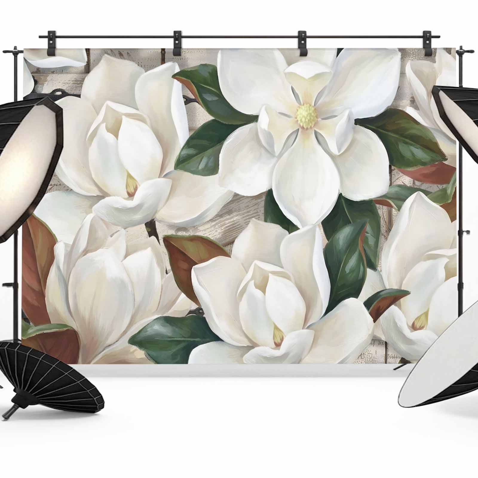 Magnolia Backdrop White Floral Photography Backdrop 7x5FT, Spring White Magnolia Vintage ...