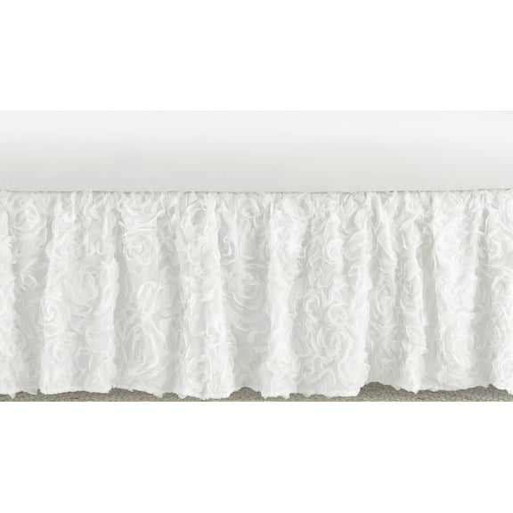 White Floral Rose Dust Ruffle Crib Skirt by Sweet Jojo Designs