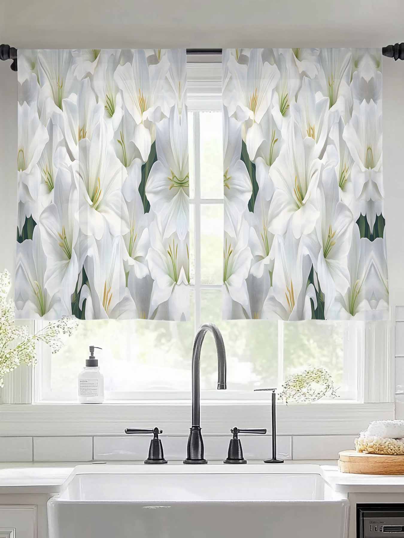 White Floral Sheer Curtains for Living Room Bedroom Botanical Garden
