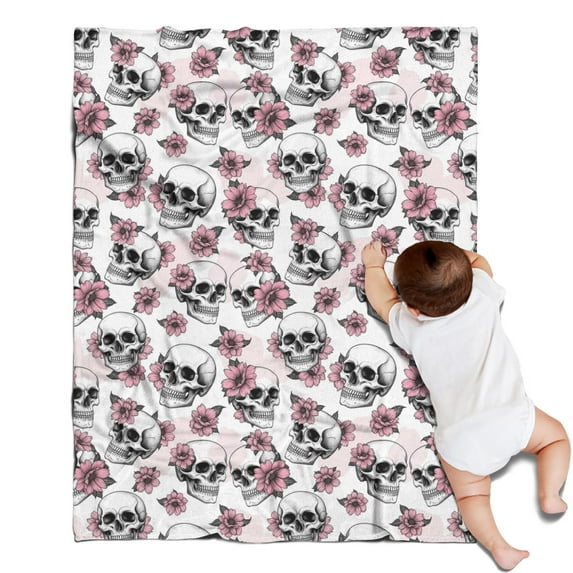 White Floral Skull Pattern Blanket,Comfortable Soft Flannel Throw Blanket,All Season,Warm Lightweight Blankets for Sofa Bed Couch Living Room Chair,30"x40"