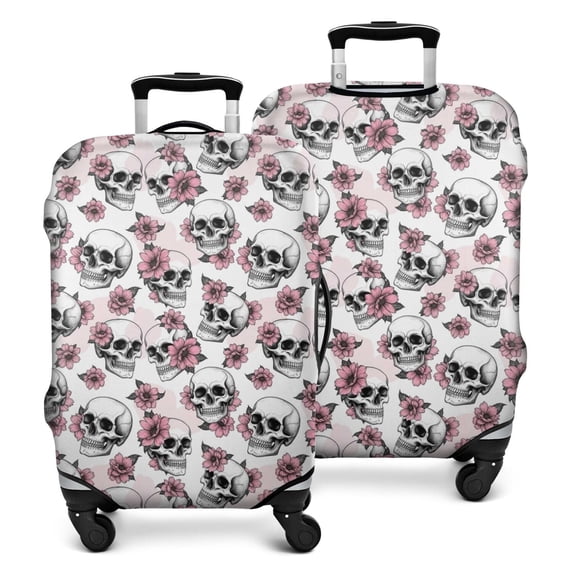 White Floral Skull Pattern Luggage Cover Fashion Suitcase Cover Baggage Covers Fit 25-28 Inch Luggage (Go Travel)