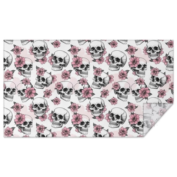 White Floral Skull Pattern Rectangle Tablecloth 60"x102",Waterproof Polyester Rectangle Table Cloth, Wipeable Spillproof Polyester Tablecloth for Dining, Camping, Indoor and Outdoor