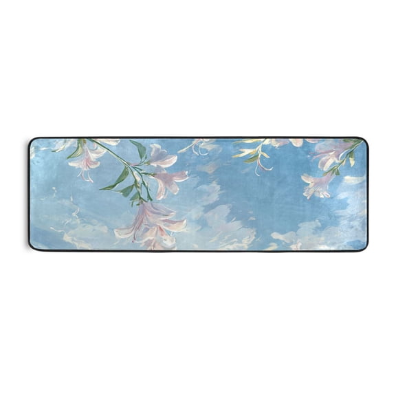 White Floral Sky Runner Rug for Hallways Kitchen Non Slip 2'x 6' Washable Hall Carpet for Bedroom Entryway Laundry Room