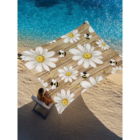 White Floral Sun Shade Sail 14' x 18', Vintage Daisy Farmhouse Bee Rustic Summer Plant Rectangle Outdoor Sunshade Canopy, Waterproof UV Block Patio Covers for Garden Yard Beach
