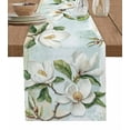 thumbnail image 1 of White Floral Table Runner Cotton Linen 60 Inch Holiday Dresser Scarves, Pastoral Farmhouse Magnolia Flowers Leaves Tablerunner for Kitchen Coffee Dining Bedroom Dinner Scarf Décor 13''x60'', 1 of 1