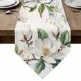 thumbnail image 1 of White Floral Table Runner Linen Burlap Table Runner 90 Inches Long Botanical Magnolia Flower Leaves Butterfly Dresser Scarves for Kitchen Island Coffee Dining Party Wedding Holiday Decor 13"x90", 1 of 8