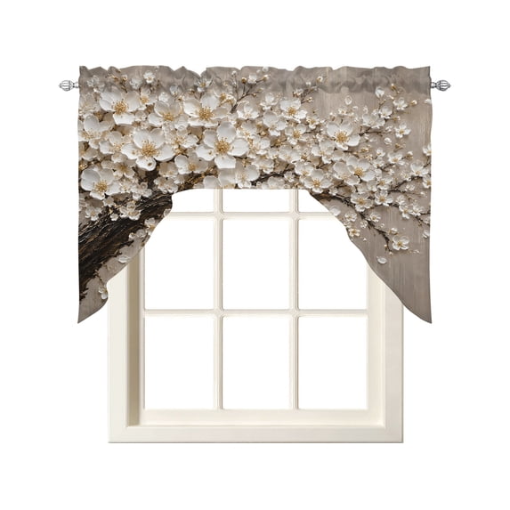 Windows Apps Retro White Floral Tree Swag Curtains for Kitchen Vintage Oil Painting ...