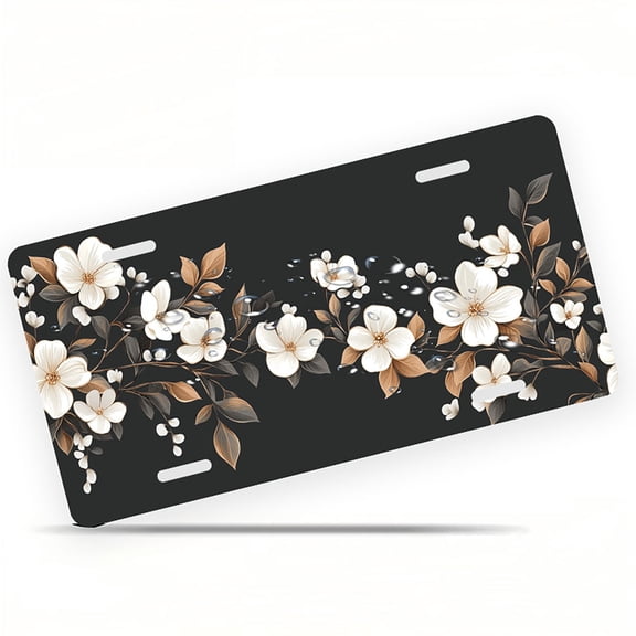 White Floral Vine Front License Plate, Metal License Plate, Funny Standard Plates Personalized Novelty Decorative For Men/Women/Boys/Girls Car 6×12 Inch