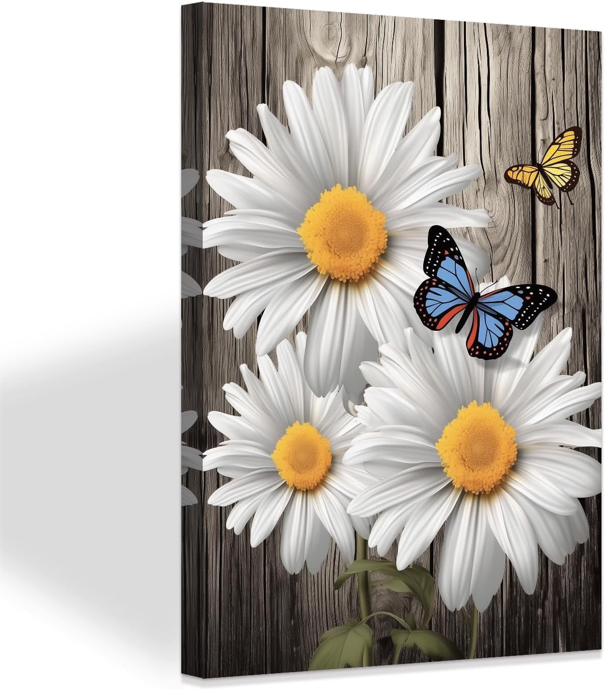 White Floral Wall Art for Farmhouse Bathroom Daisy Flower and Butterfly ...