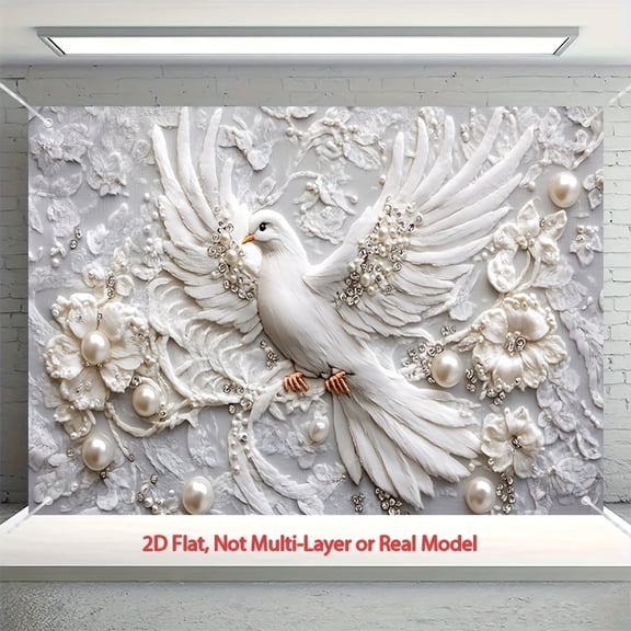 White Floral Wedding Backdrop White Dove Pearls Bridal Shower Photography Background Luxurious Glitter Diamond Engagement Birthday Party Decorations Banner Supplies Photo Booth Props