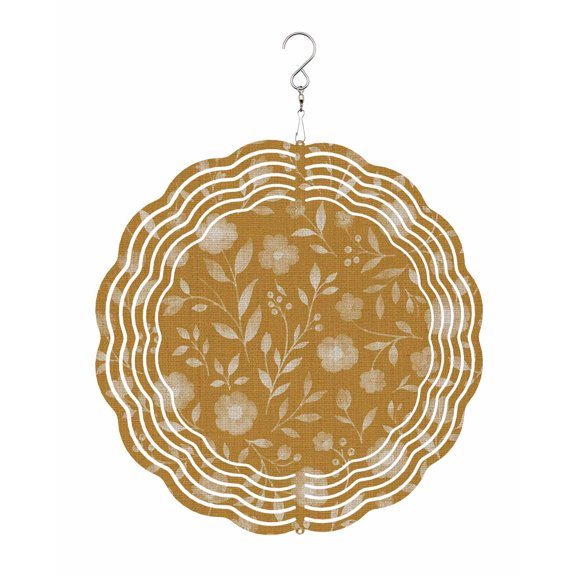 White Floral Wind Spinner for Garden Yard 12In, Small Flower Leaf Botanical Amber Yellow Linen Texture 3D Stainless Steel Kinetic Hanging Wind Spinners Rustproof Outdoor Decor for Lawn Patio Home