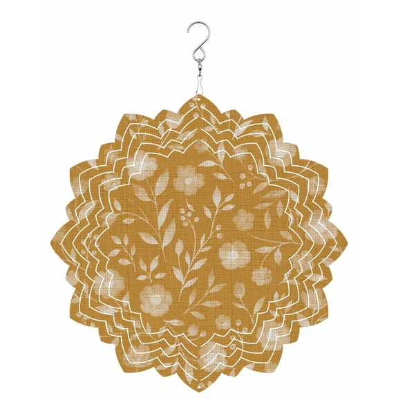White Floral Wind Spinner for Garden Yard 8In, Small Flower Leaf Botanical Amber Yellow Linen Texture 3D Stainless Steel Kinetic Hanging Wind Spinners Rustproof Outdoor Decor for Lawn Patio Home