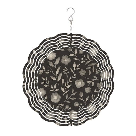 White Floral Wind Spinner for Garden Yard 8In, Small Flower Leaf Botanical Muted Gray Linen Texture 3D Stainless Steel Kinetic Hanging Wind Spinners Rustproof Outdoor Decor for Lawn Patio Home