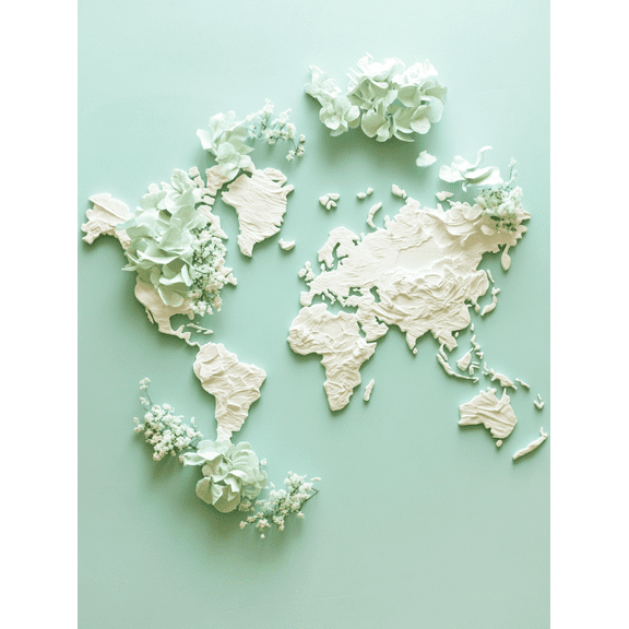 White Floral World Map Canvas Art PrintSuitable for Living RoomBedroomOfficeNurseryHotel Decoration.