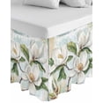 thumbnail image 1 of White Floral Wrap Around Bed Skirts for King Bed 18" Drop,Bed Skirt with Adjustable Elastic Belt Dust Ruffle Bed Valance for Bedroom Hotel Pastoral Farmhouse Magnolia Flowers Leaves Bed Frame Cover, 1 of 7