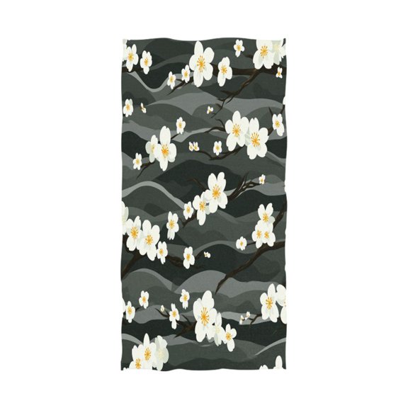 White Floral on Dark Waves 64''x32'' Bath Towels Lightweight Quick-Dry Breathable Soft for Gym Travel Swim