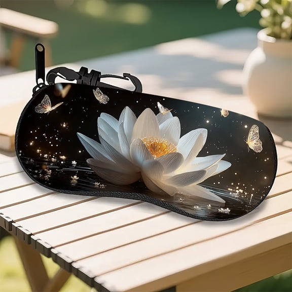 White FloralPatterned Eyeglass Case,Ultra-Light Neoprene Soft Shell with Protective Lining & Secure Zipper (Trendy Unisex Design)