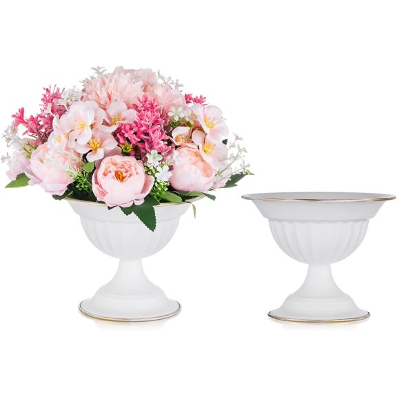 White Flower Arrangements Pot Vase for Wedding Tables Centerpieces - 2 Pcs Small Metal Flower Planter Urn Vase Pot for Wedding Party Birthday Ceremony