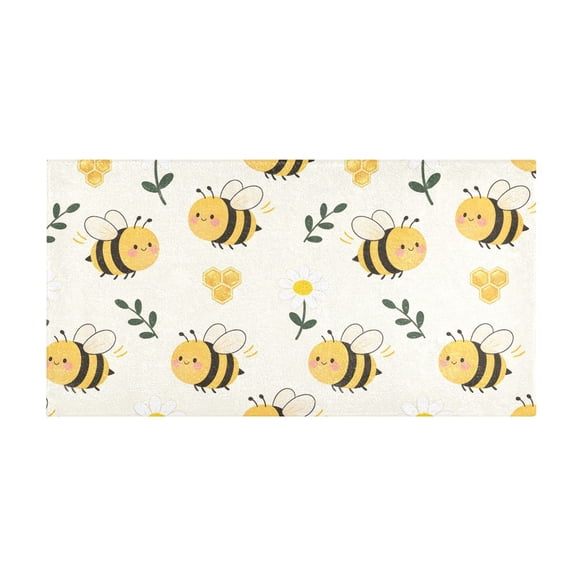 White Flower Bee Bath Mat 39x20 Inch Soft Absorbent Non-Slip Plush Bathroom Rug for Floor