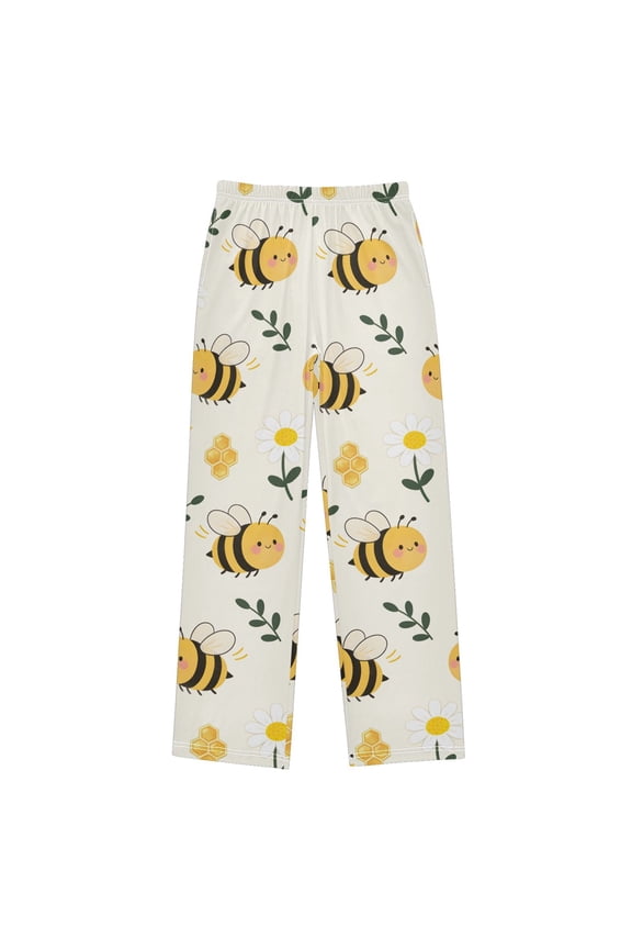 White Flower Bee Pajama Pants Soft Lightweight Lounge Pants Bottoms Sleep Pants Warm Comfy
