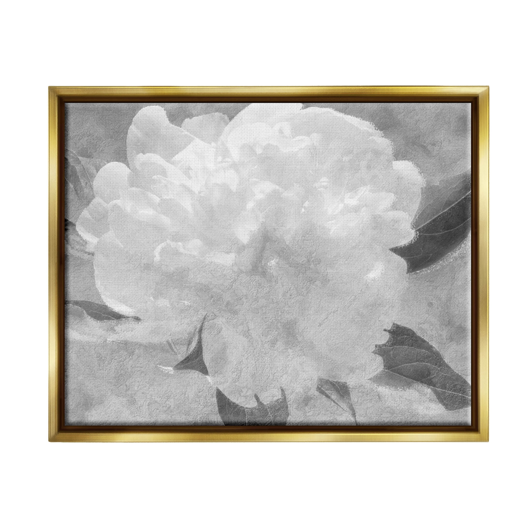 White Flower Blossom Monochrome Botanical & Floral Graphic Art Metallic Gold Framed Art Print Wall Art