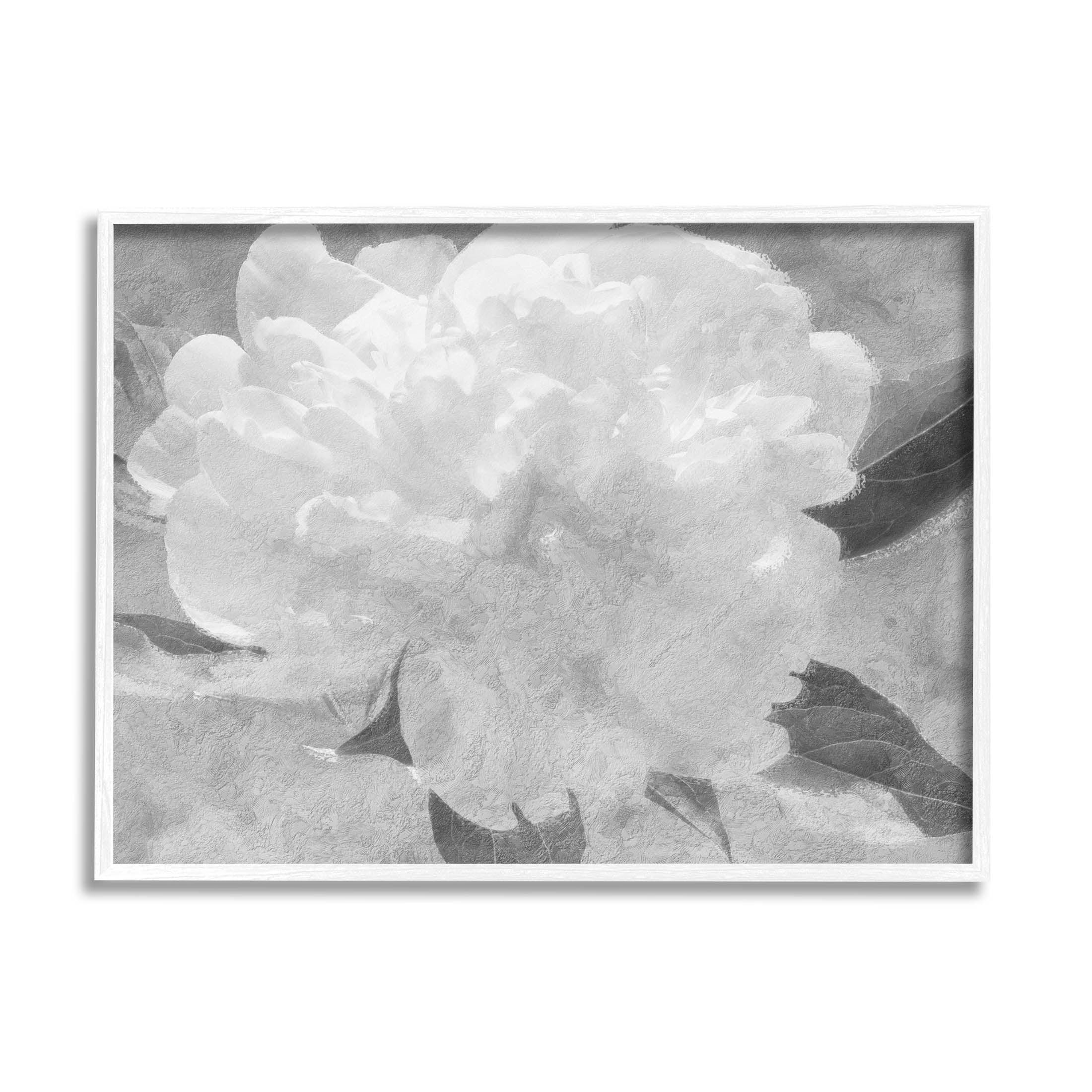 White Flower Blossom Monochrome Botanical & Floral Graphic Art White Framed Art Print Wall Art