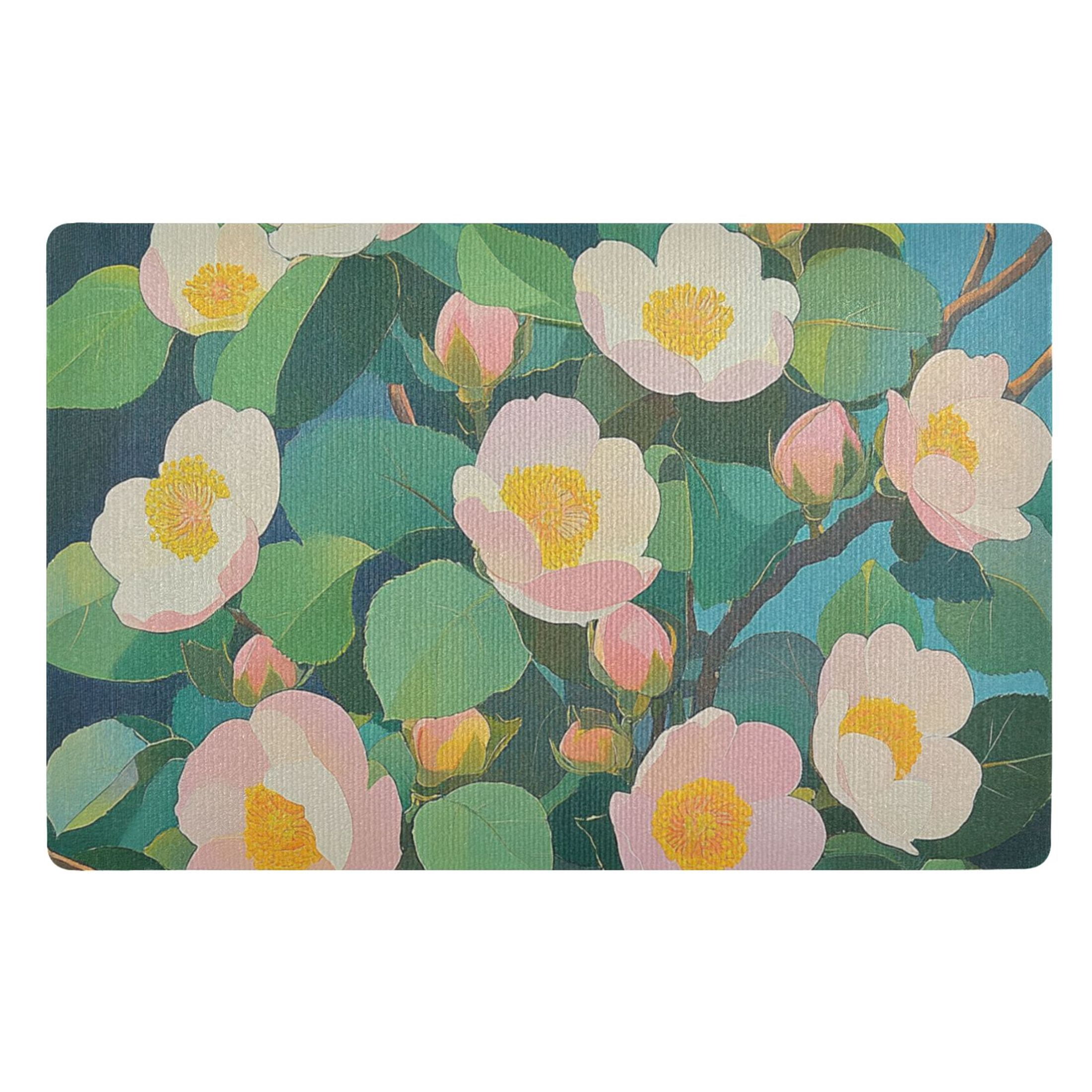 White Flower Branch Floor Door Mat Outdoor Indoor for Home Entrance ...