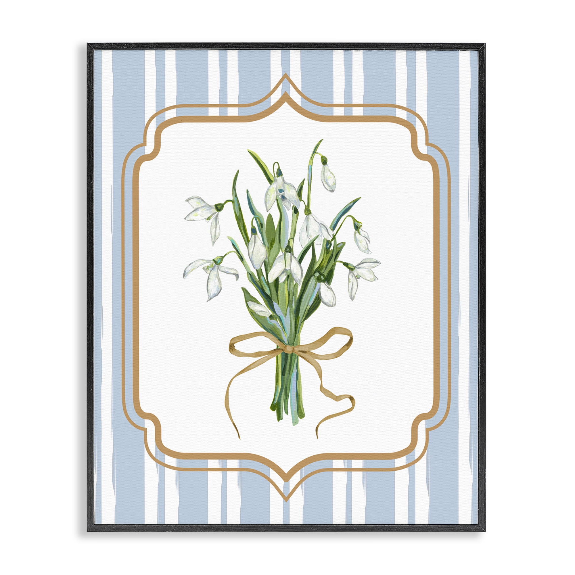 White Flower Bundle on Stripes Black Framed Giclee Art, design by Adonna Ebrahimi