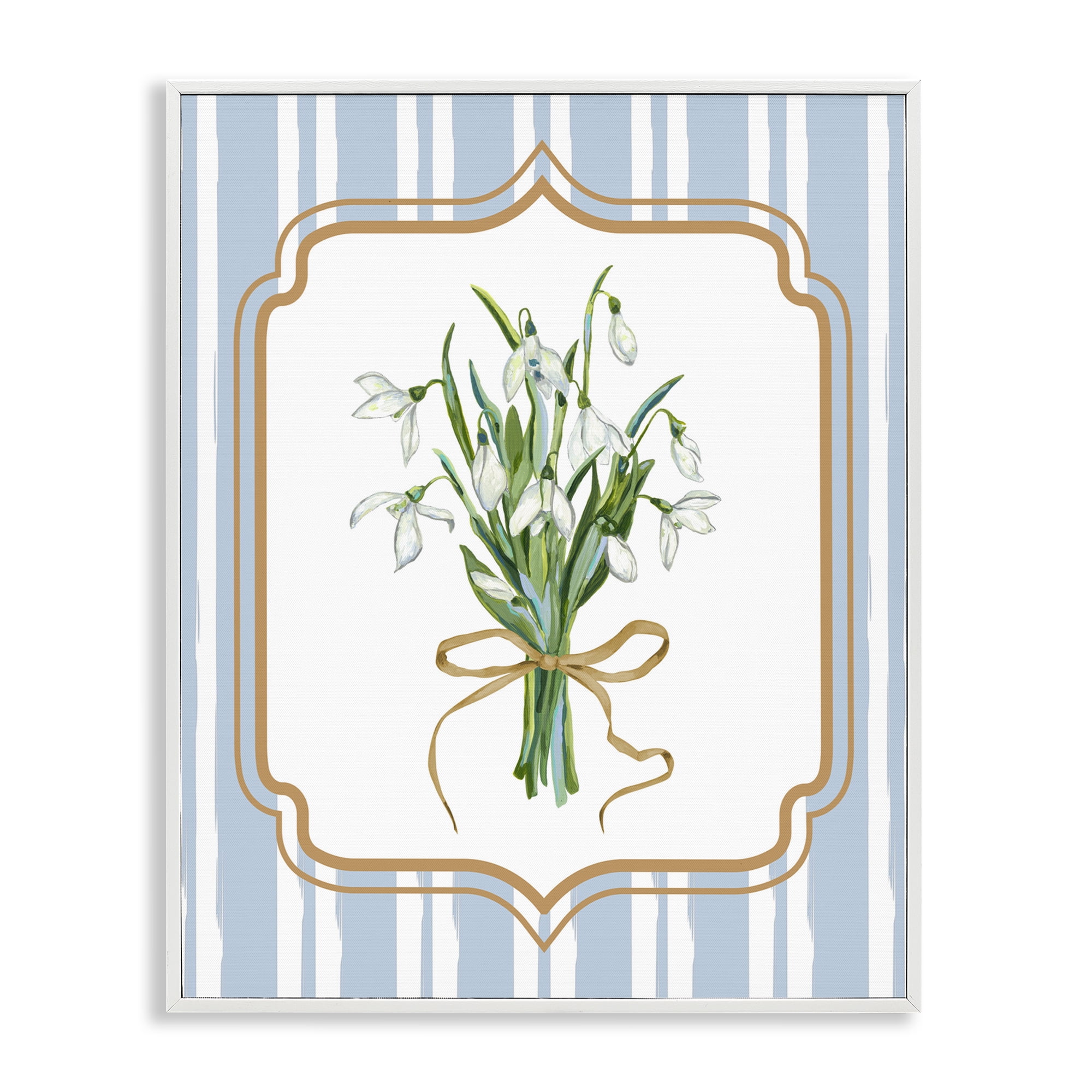 White Flower Bundle on Stripes White Framed Giclee Art, design by Adonna Ebrahimi