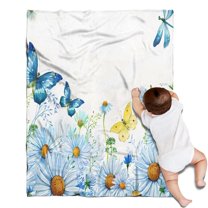White Flower Butterfly Pattern Blanket,Comfortable Soft Flannel Throw Blanket,All Season,Warm Lightweight Blankets for Sofa Bed Couch Living Room Chair,30"x40"