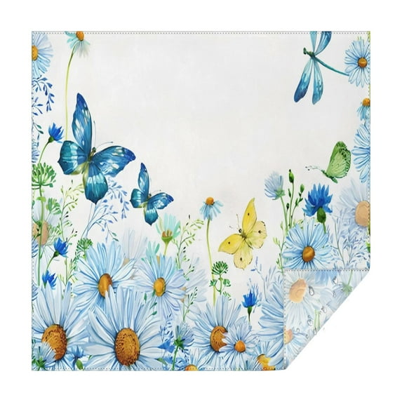 White Flower Butterfly Pattern Square Tablecloth,Waterproof Square Table Cover,Wipeable Spillproof Washable Table Cover for Home Kitchen Party Decor 60"x60"(152x152cm)