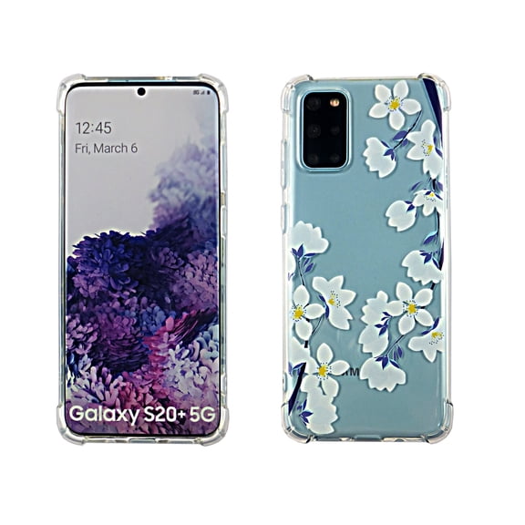 White Flower Case for Samsung Galaxy S20 / S11e 5G (2020 Release) 6.2” TPU Clear Soft & Flexible Ultra-Thin Shockproof Anti-Scratch Transparent Bumper Slim Lightweight Stylish Protective Cover Women