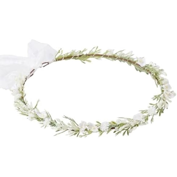 White Flower Crown Headband, Artificial Renaissance Floral Headpiece, Fairy Boho Flower Headband for Women Girls Maternity Birthday Wedding Renfaire Festival Party Hair Accessories